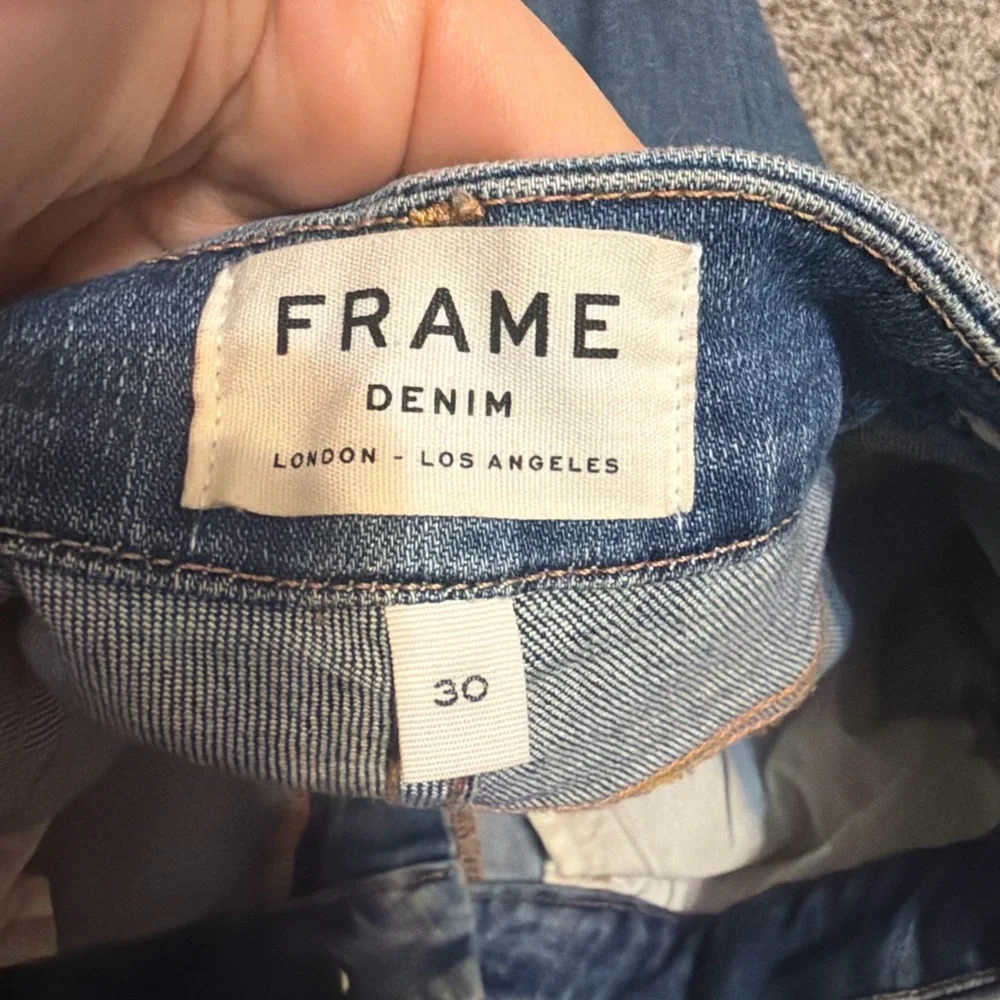 FRAME Le Crop Mini Boot Jeans Size 30 Blue Distressed Cropped Flare 26” - Picture 4 of 5